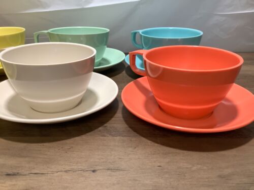 Vintage Melmac Mallo-Ware Mallory Set of 8 Cups & Saucers Pastel USA - Picture 3 of 11