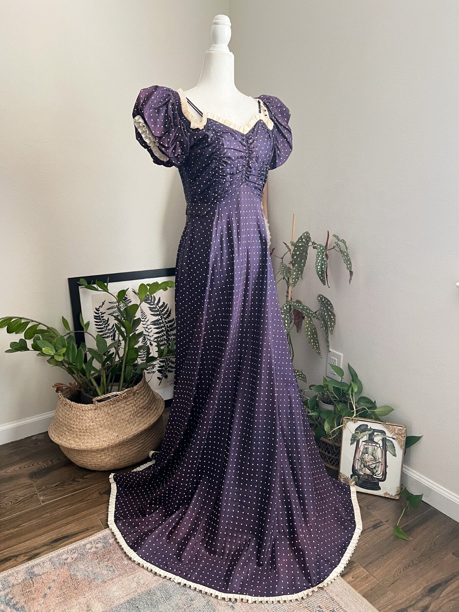 Vintage 1930s Blue Polka Dot Sweetheart Gown Puff Sleeve 29" Waist | eBay