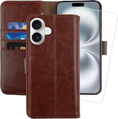 MONASAY für iPhone 16 Plus 5G Wallet Case [Glas Displayschutzfolie enthalten] RFID