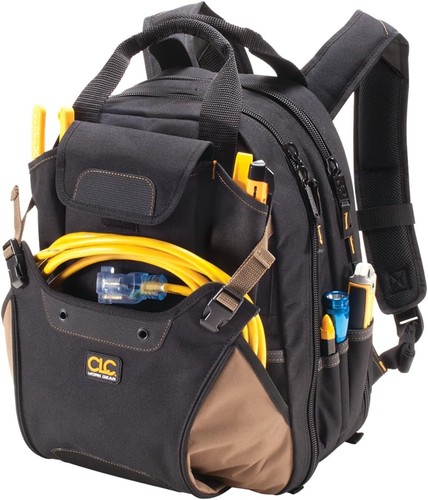 CLC Work Gear Carpenter's Tool Backpack, 44 Pockets, Padded Back Support, Black - Picture 3 of 10