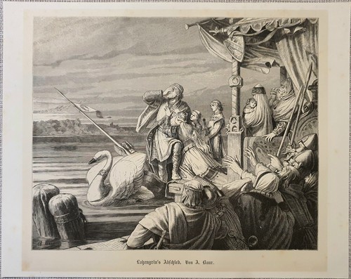Chromolithograph Sepia Lohengrin Rhine 1886 Picture Art Print Engraving Antique