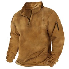 Men's Long Sleeve Stand Collar Zipper Hoodie Retro Casual Plus Fleece Sweatshirt