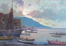Fontana03 - “ Marina al tramonto”.Olio su tavola  del pittore Fortunato Fontana 