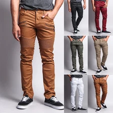 Victorious Men's Skinny Fit Coated Biker Jean zipper Moto Pants DL1030-T21E