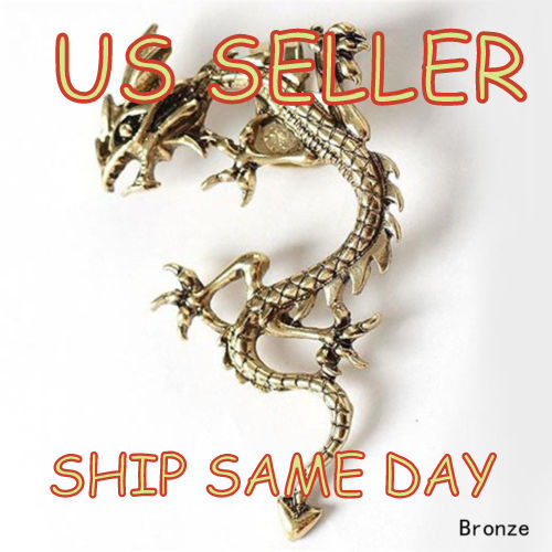 NEW Gothic Punk Metal Style Fly Dragon Ear Cuff Wrap Clip Black & Bronze Earring - Picture 2 of 9