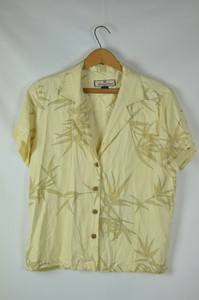 Tommy-Bahama-Silk-Button-Up-Short-Slv-Blouse-Hawaiian-Floral-Yellow-Tan-Lg-Women