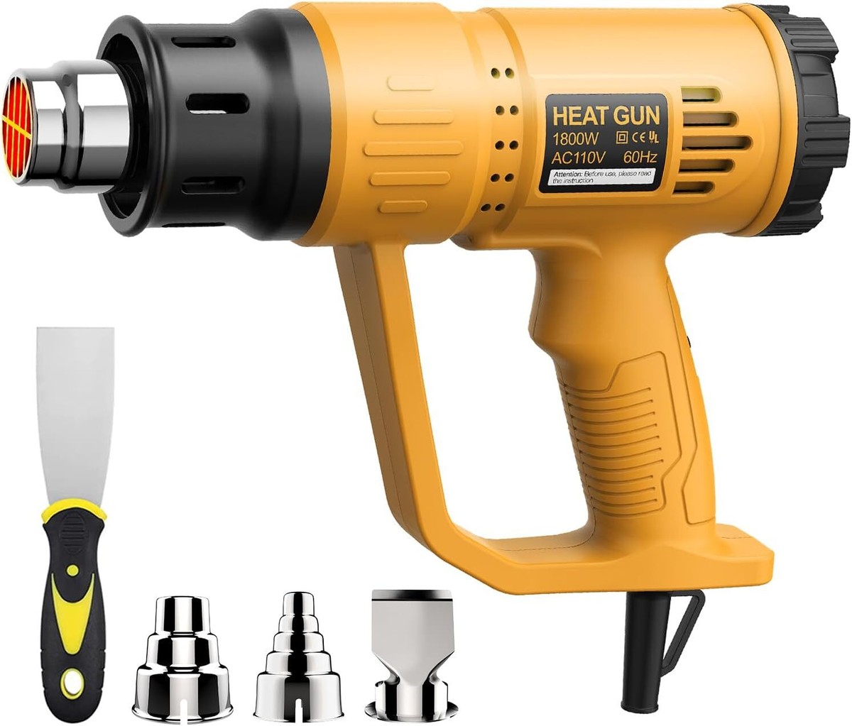 Heat Gun, TGK 1800W Heavy Duty Hot Air Gun Kit 122℉~1202℉ Dual