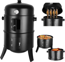 BARBECUE GRILL FUMOIR Charbon de Bois 3 en 1 SMOKER BBQ VIANDE CUISINE NEUF NOIR