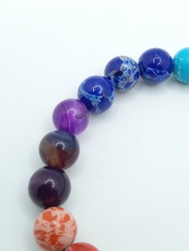 Rainbow Stone 7 Chakra Beaded Stretch Bracelet Assorted Gemstone - Foto 6 di 8