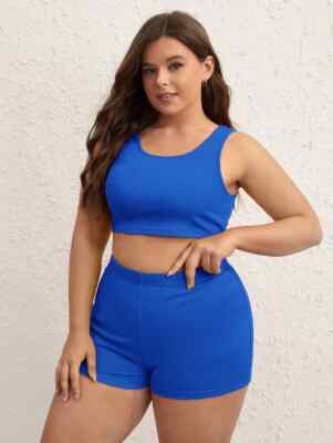 de-Orr Size ''1X (14)'' ''2X (16)'' Ladies Plus Cotton Solid Tank Top & Shorts