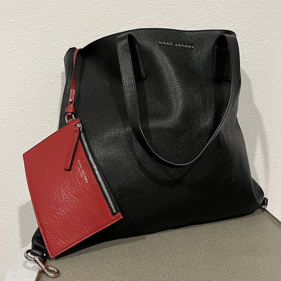 Marc Jacobs Reversible Dual Leather Black Red Large Tote + Wallet
