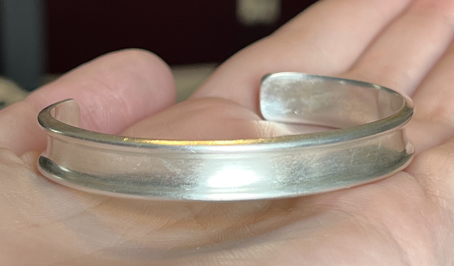 Sterling Silver Concave Cuff Bangle Bracelet ID 2… - image 1