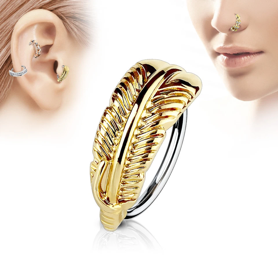 Feather Crawler Ear Cartilage Earrings Daith Tragus Helix Hoop Nose Rings - Image 2 of 4