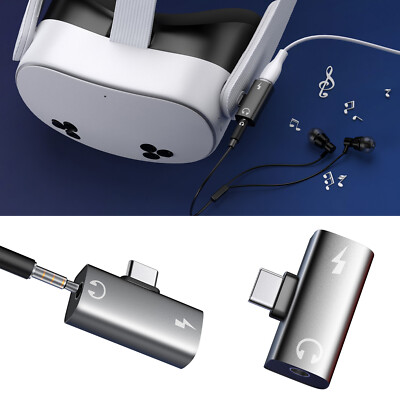 2 in 1 Adapter Converter For Meta Quest 3S 30W Charger 3.5mm Audio Port + USB-C