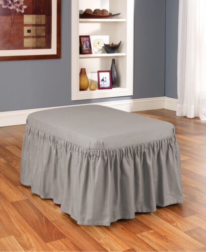 SureFit Cotton Duck Ottoman Two Piece Slipcover, Footstool Cover, Full Length... - Picture 2 of 5
