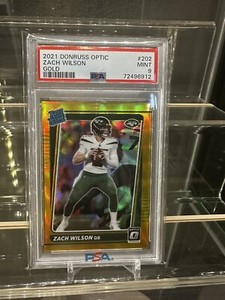 2021 Donruss Optic Rated Rookies Gold SSP 4/10 #202 Zach Wilson PSA 9
