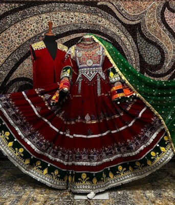 green emerald velvet dress Afghan Nikkah Dress main image 0