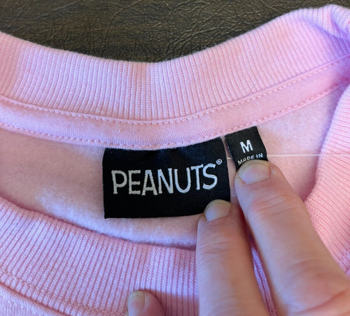 NWT Peanuts Snoopy Unisex M Planting Trees Bubblegum Pink Fleece Sweatshirt - Picture 4 of 9