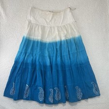 Vintage Magic Blue White Tie Dye Ombr  Midi Skirt M Hippie Festival Tiered Boho