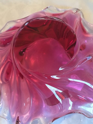 Mid Century EGERMANN CZECH REPUBLIC ART GLASS FLARED LIP BOWL Magenta Clear 9” - Picture 10 of 10