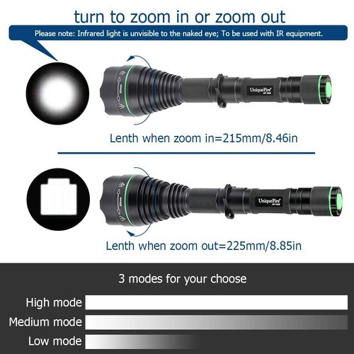 UniqueFire UF-1508 Infrared 850nm 940nm LED Long Range Zoom Hunting Flashlight - Picture 19 of 39