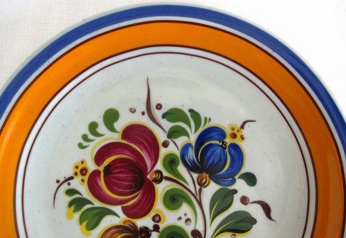 Winterling Schwarzenbach Bavaria Plate Bold Flowers Orange Rim 9 1/4" - Picture 2 of 8