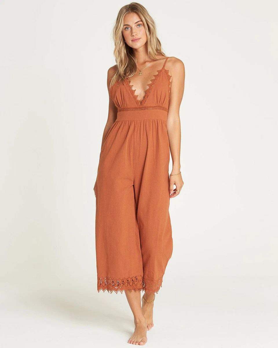 New NWT Women s Billabong Lace And Lies Jumpsuit Lace Cotton Loungewear Size M
