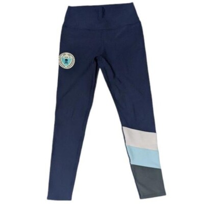 Soulcycle Leggings Asymmetrical Stripe Navy Multicolor Supportive Varsity M