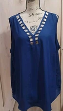 naif 3x Navy Blue Sleeveless Pullover Blouse Cut Out  V Neck