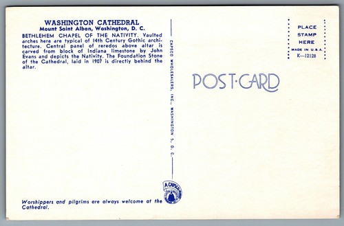 Postcard Mount Saint Alban Washington DC c1970s Cathedral Bethlehem Chapel - Picture 2 of 2
