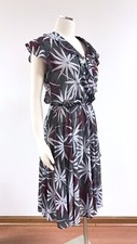 70’s Vintage Mid Length Grey Print Blouson Tea Day Dress "It’s a Lehigh" M