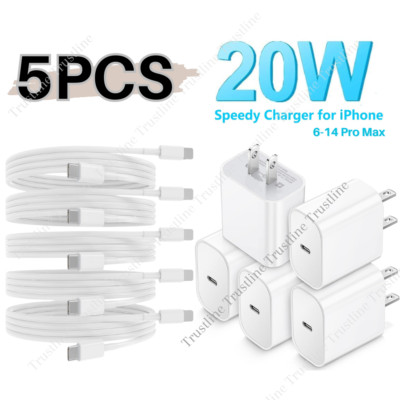 5X 20W PD Type C Fast Charger Adapter Cable USB C For iPhone 14/13/12/11/8/X Lot