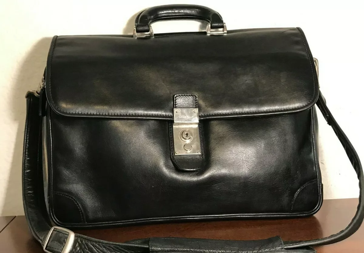 Cole Haan Black Leather Messenger / Briefcase Laptop Bag in very good  condition