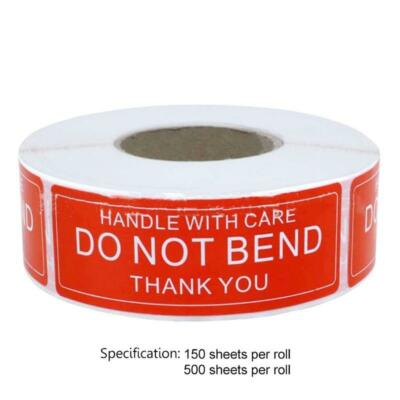 150 & 500 Pcs/Roll Warning Sticker Handle With Care DO NOT BEND Remind Labels
