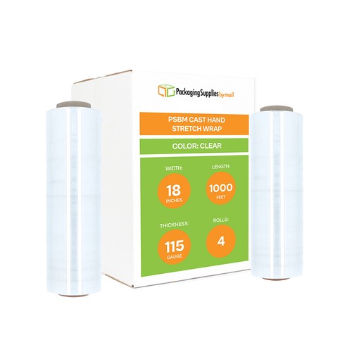 Cast Hand Stretch Wrap 18" x 1000' x 115 Gauge Clear Shrink Film 4 Rolls - Picture 2 of 9
