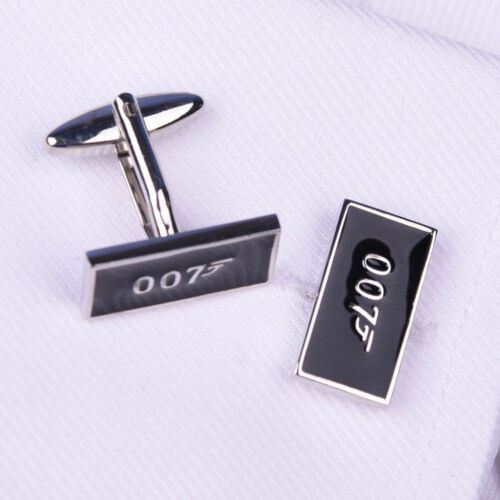 007 boutons de manchette rectangle noirs pour hommes inspirés de la mode agent secret de James Bond - Photo 1/2