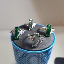 925 Silver Plated Colorful Square Topaz Ring For Women in Rainbow and Green.