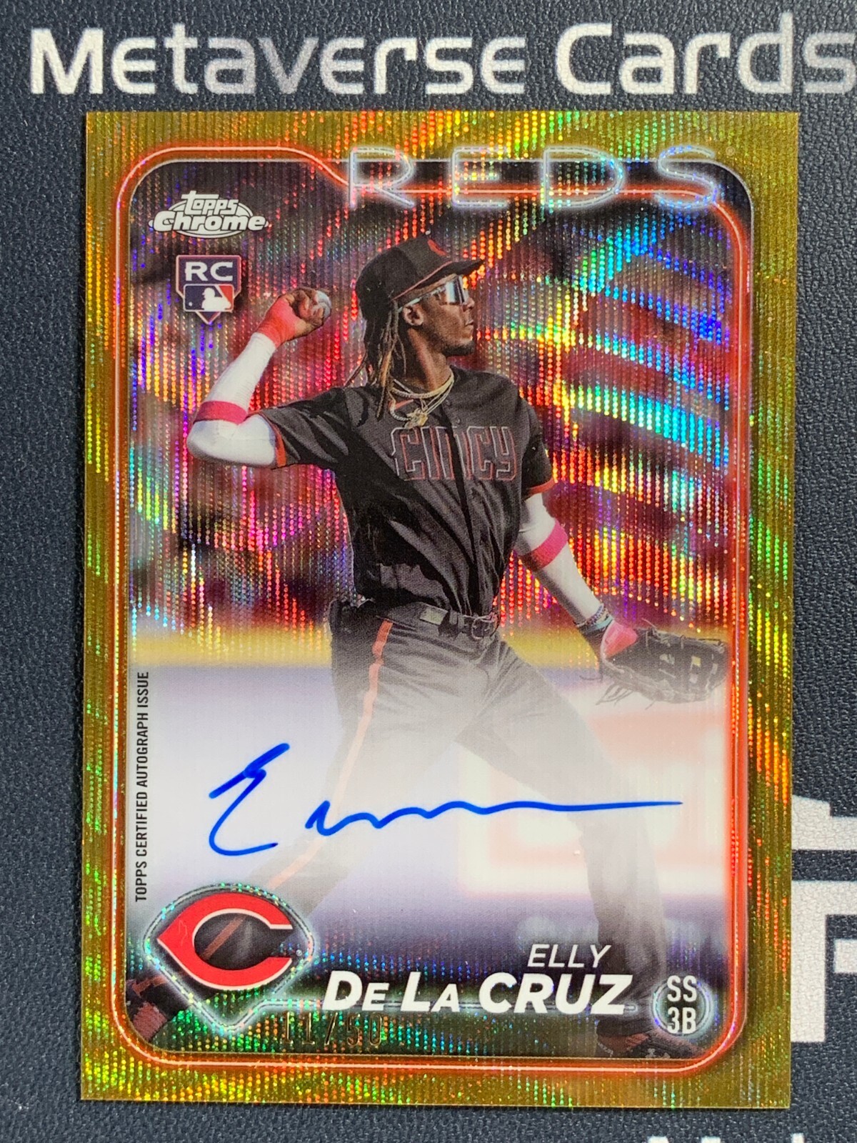 2024 Topps Chrome Rookie Auto Gold Wave Refractor #RA-EDLC Elly De La Cruz 11/50