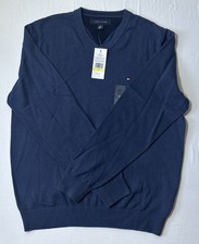 NWT Tommy Hilfiger Men's V Neck Premium Cotton Sweater Medium Blue
