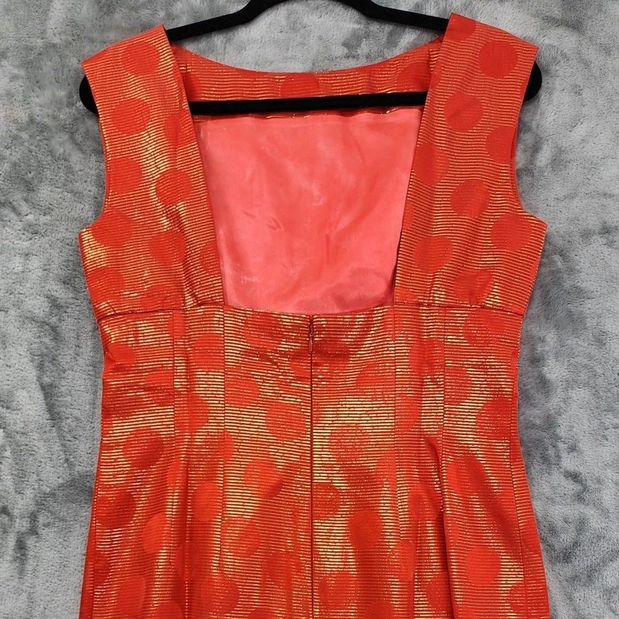 Vintage Gillian Dress Womens 10 Orange Gold Metallic Silk Sleeveless Sheath - Image 4 of 4