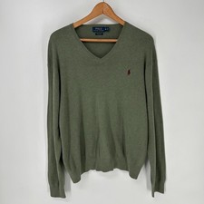 Polo Ralph Lauren Sweater Mens Extra Large Green Pima Cotton V Neck Pullover