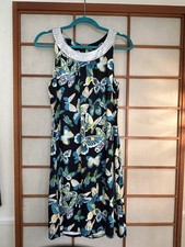 Tory Burch 100% Silk Sheath Dress Sleeveless Butterfly Print Sequin Neck Size 4