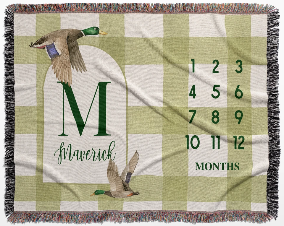 Manta Hito Personalizada Pato Mallardo Bebé Guardería Decoración Mes Tejido Regalo Foto 3 de 4