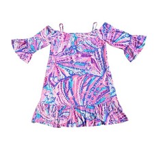 Lilly Pulitzer Girls XL 12-14 Alanna Mini Dress Colony Coral Pink Blue NWOT