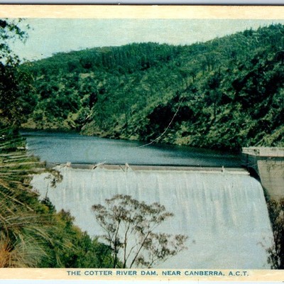 c1950s Cotter River Dam Near Canberra, Australia Nucolorvue Postcard Reservoir