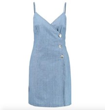 Topshop Dress Size UK12 Striped Cami Blue Denim Buttons Summer Mini