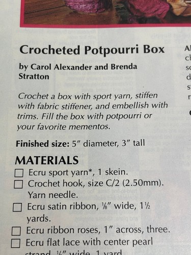 Crocheted Potpourri Box Crochet Pattern Pages from Magazine - Picture 2 of 3