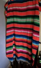 Vintage MEXICAN SARAPE SALTILLO WOVEN COLORFUL BLANKET 84" X 49"