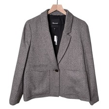 NWT Madewell Wool Crop Dorset Blazer Jacket Geo Herringbone Grey Size Medium