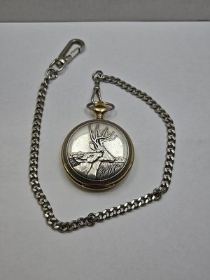 Philip Crowe Majesti Swiss Deer Buck Doe Pocket Watch Quartz